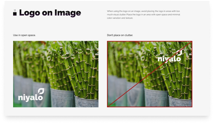 Correct and incorrect logo placement on images of bamboo.